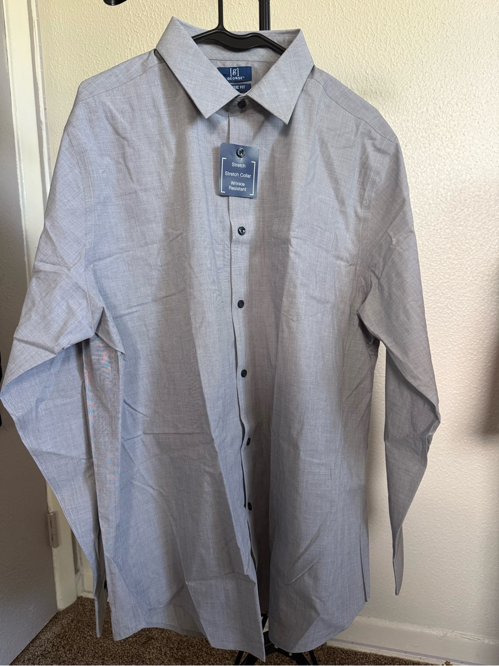 George Men's Gray Dress Shirt with Stretch Collar